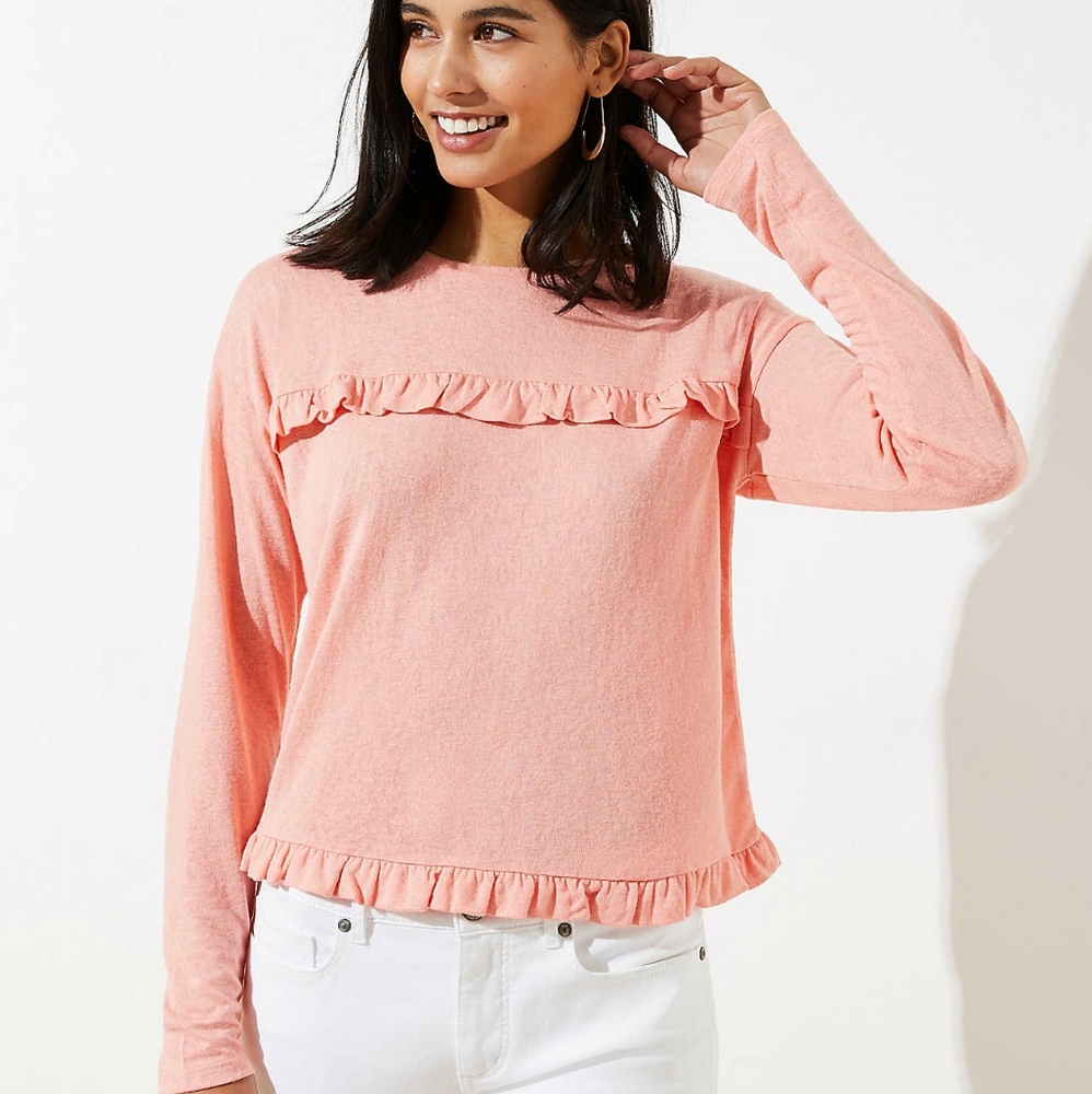 Loft Women's Cropped Ruffle Tee Mediterranean Coral.